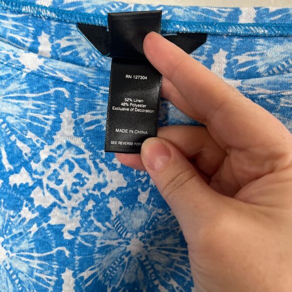 Ali Miles Womens Blue Geometric Linen Blend Eyelet Sleeve Tunic Top 3X - Picture 11 of 13